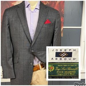 Joseph Abboud Custom Suit Top Blazer Jacket Mens 42R Tailored Fit Wool Gray/Navy